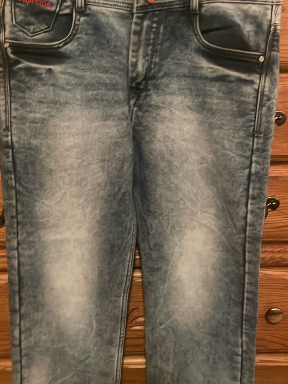 Supreme Faded Blue Wash Men’s Slim Straight Jeans